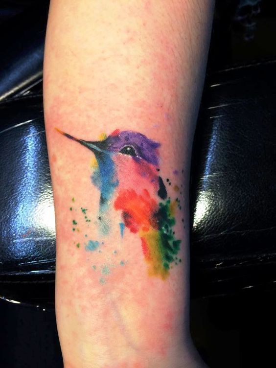 tattoo bird flowers watercolor