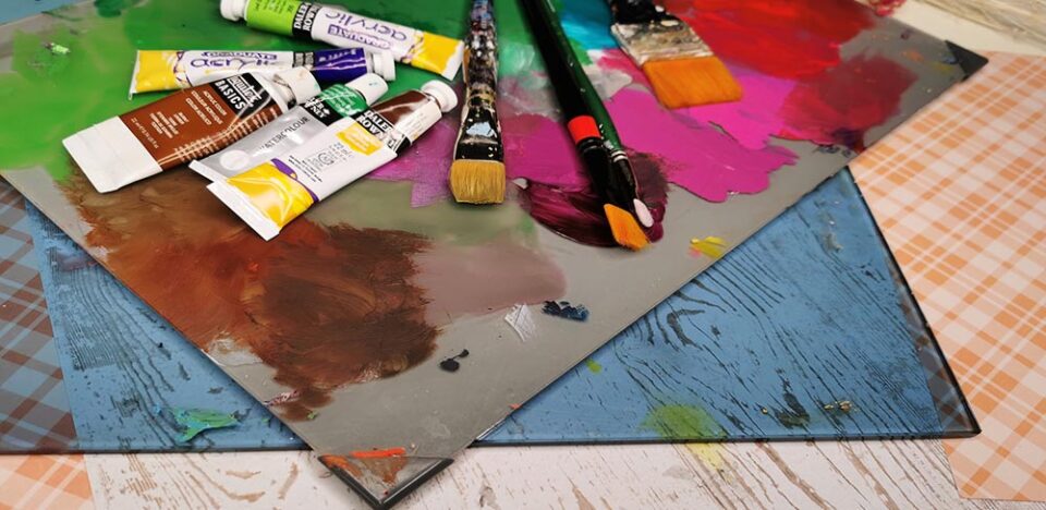 palette verre artiste peintre