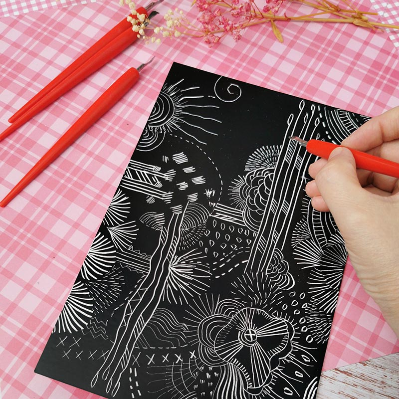 Papier à gratter (60 feuilles) – Papier à gratter noir, art à