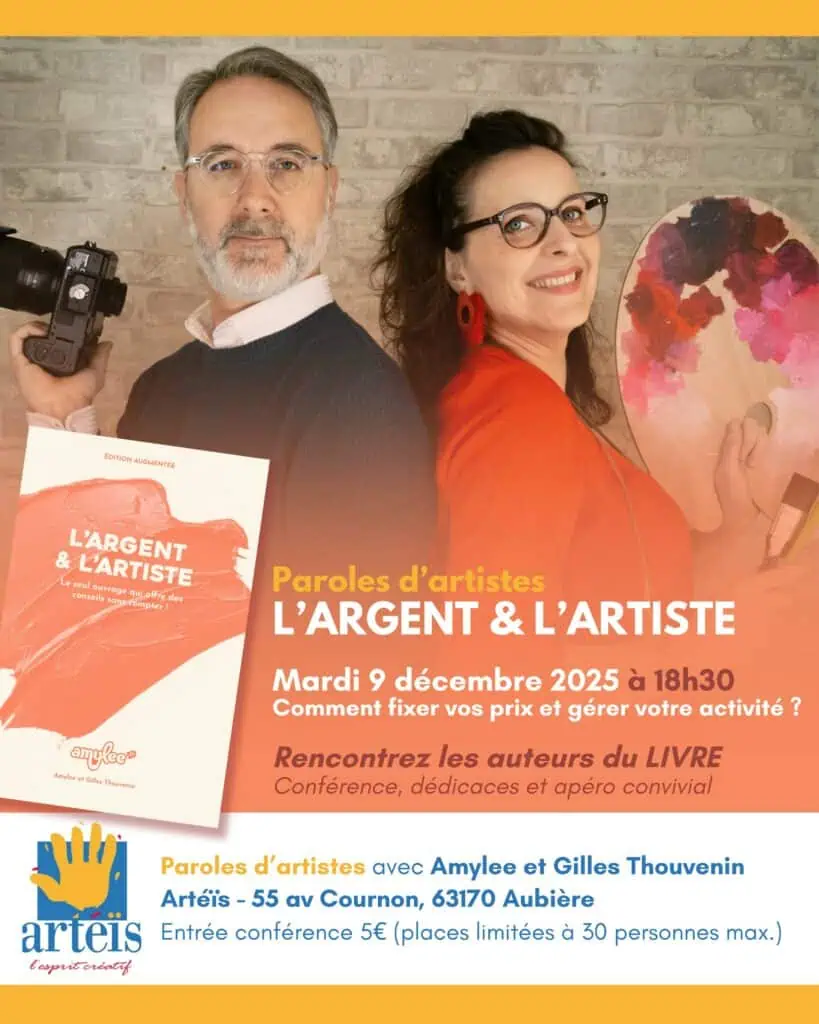 Artéïs invite le 9 décembre 2025 sur "Paroles d'artistes" Amylee et Gilles à parler de leur livre-guide l'ARGENT & L'ARTISTE"