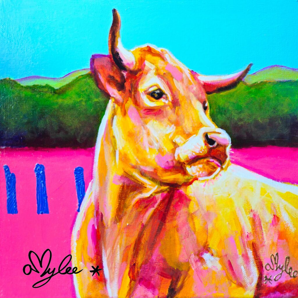 peinture vache salers aubrac cantal amylee artiste peintre acrylique aquarelle art couleurs moderne pop