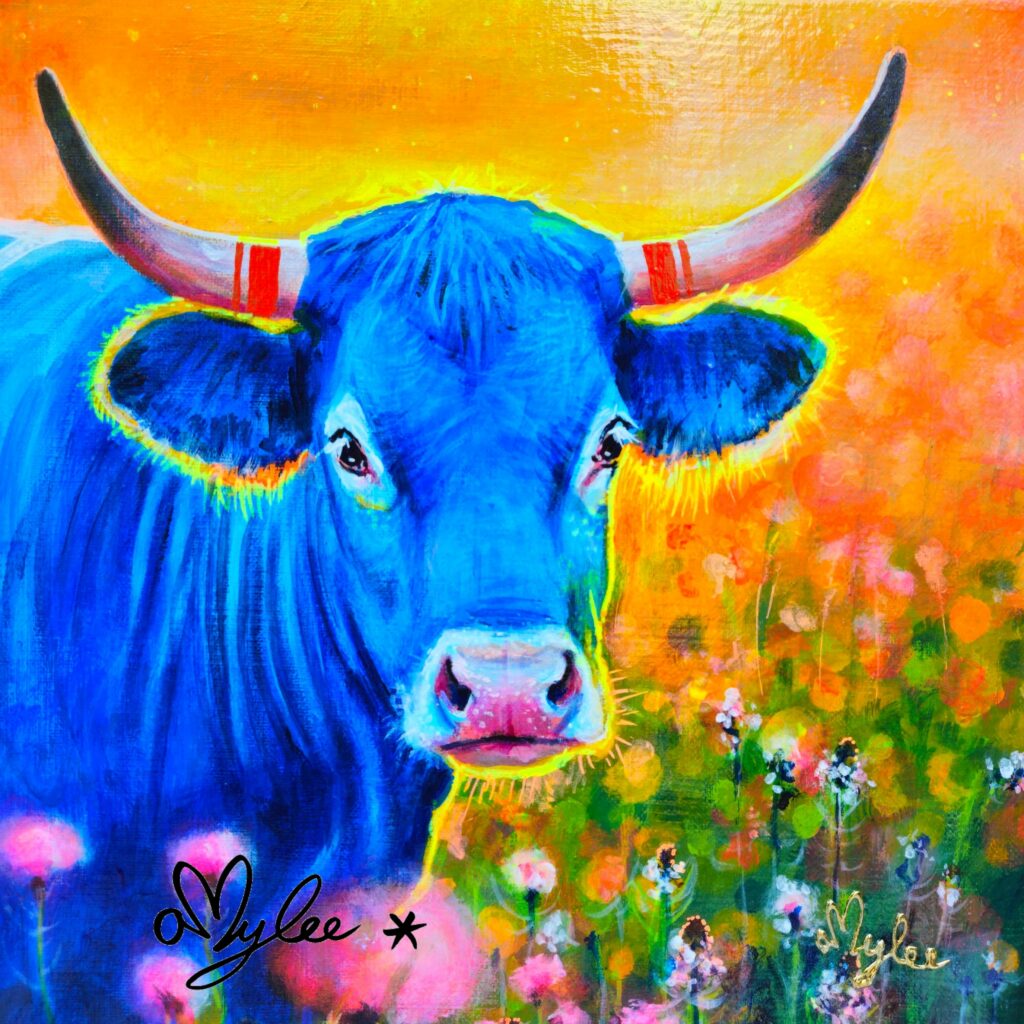 peinture vache salers aubrac cantal amylee artiste peintre acrylique aquarelle art couleurs moderne pop