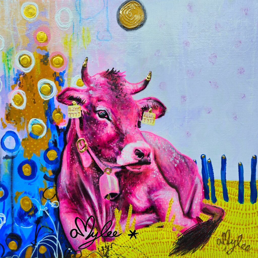 peinture vache salers aubrac cantal amylee artiste peintre acrylique aquarelle art couleurs moderne pop