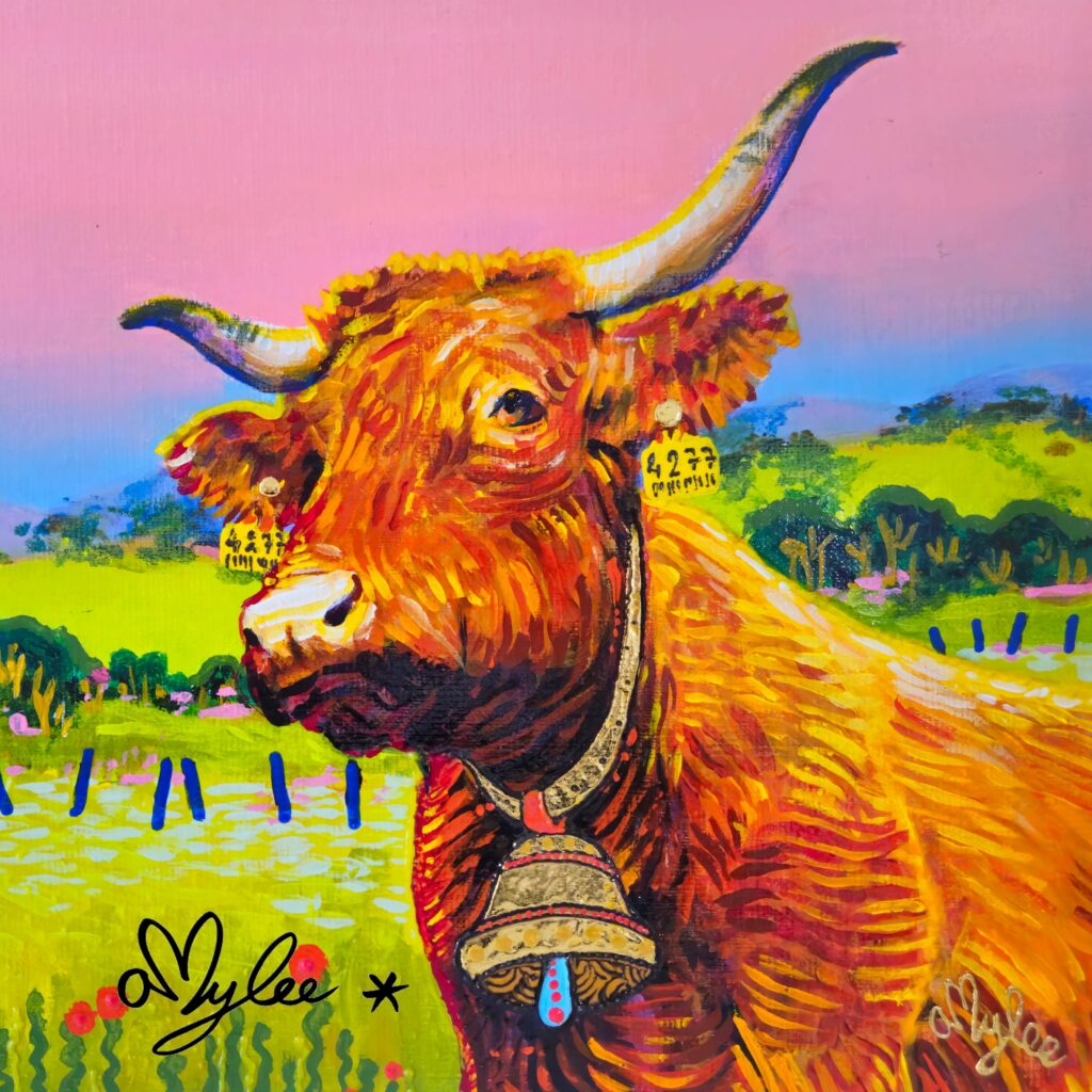 peinture vache salers aubrac cantal amylee artiste peintre acrylique aquarelle art couleurs moderne pop