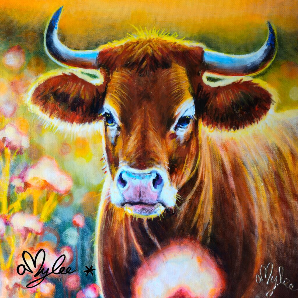 peinture vache salers aubrac cantal amylee artiste peintre acrylique aquarelle art couleurs moderne pop