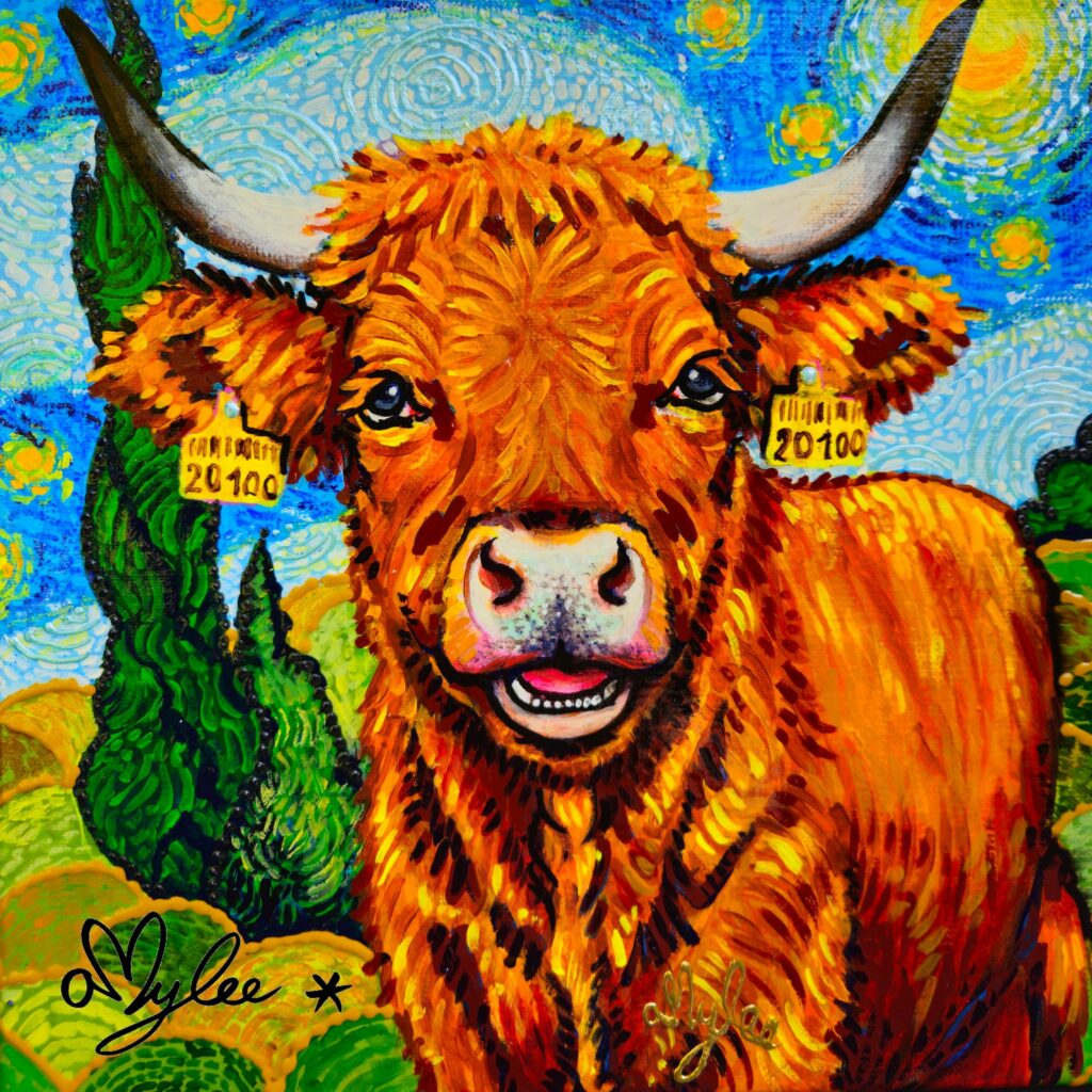 peinture vache salers aubrac cantal amylee artiste peintre acrylique aquarelle art couleurs moderne pop