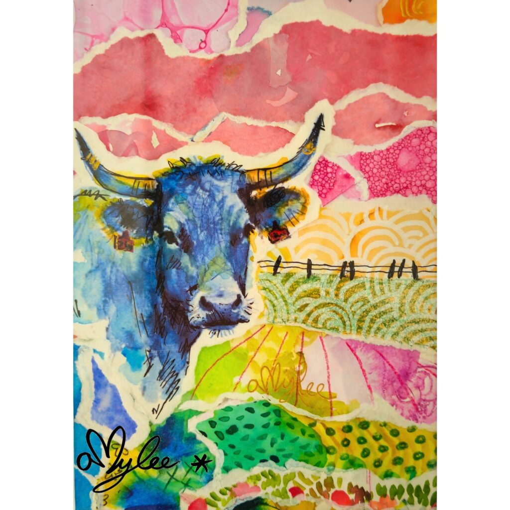 peinture vache salers aubrac cantal amylee artiste peintre acrylique aquarelle art couleurs moderne pop 14