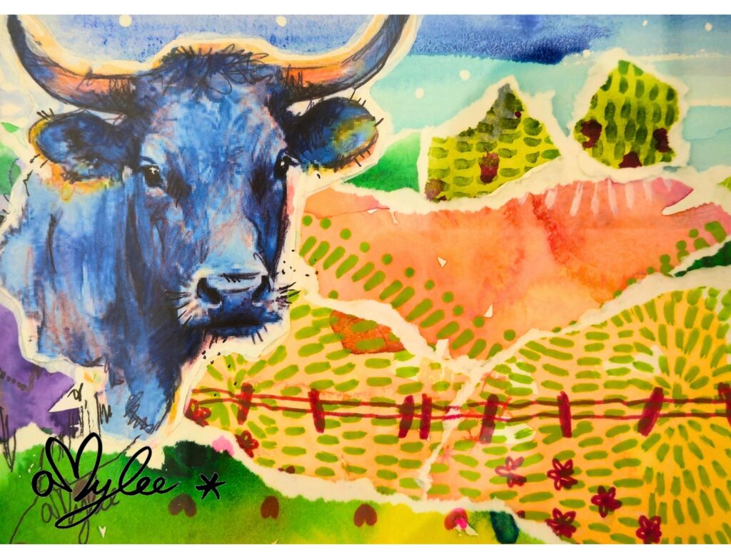 peinture vache salers aubrac cantal amylee artiste peintre acrylique aquarelle art couleurs moderne pop
