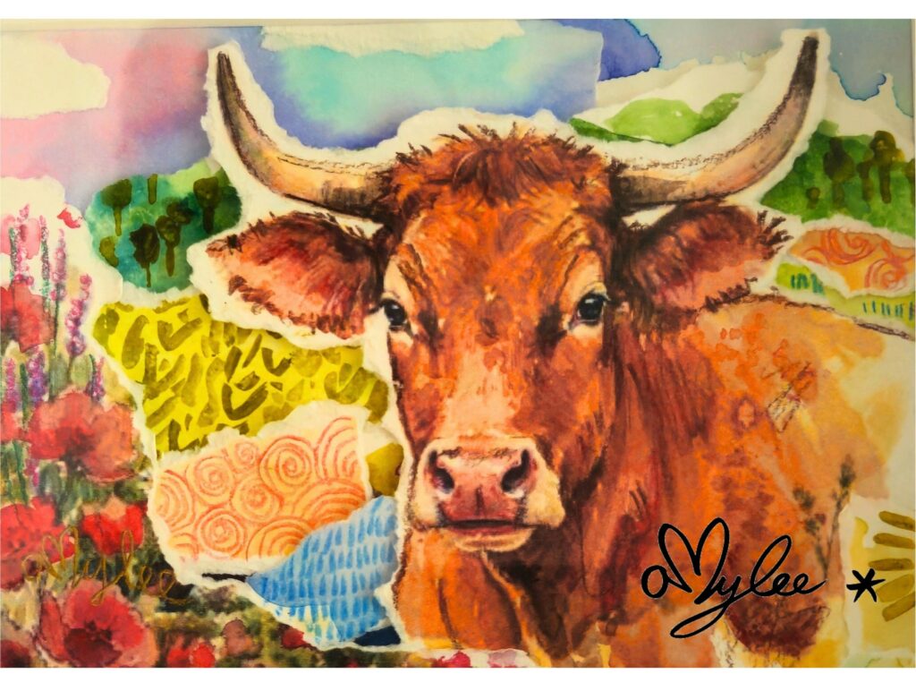 peinture vache salers aubrac cantal amylee artiste peintre acrylique aquarelle art couleurs moderne pop